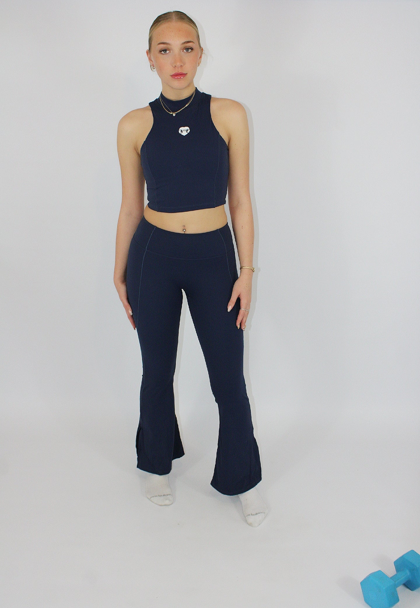 Navy Racer neck sports bra