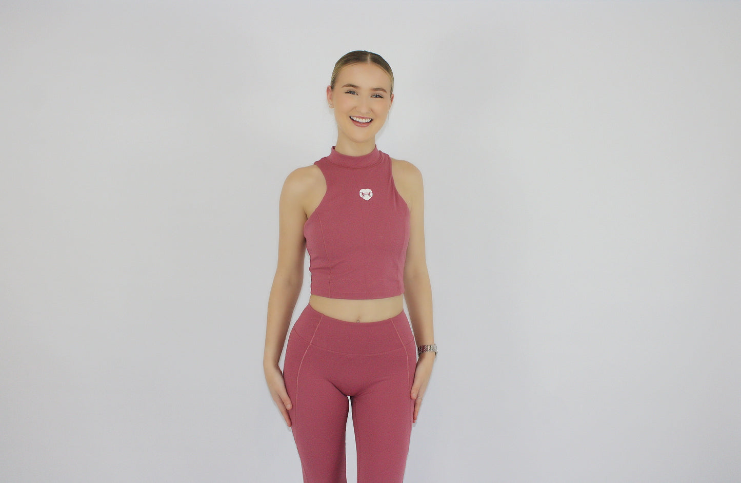 Pink Racer neck sports bra