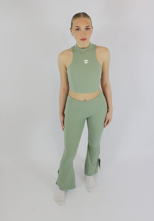 Green Racer neck sports bra