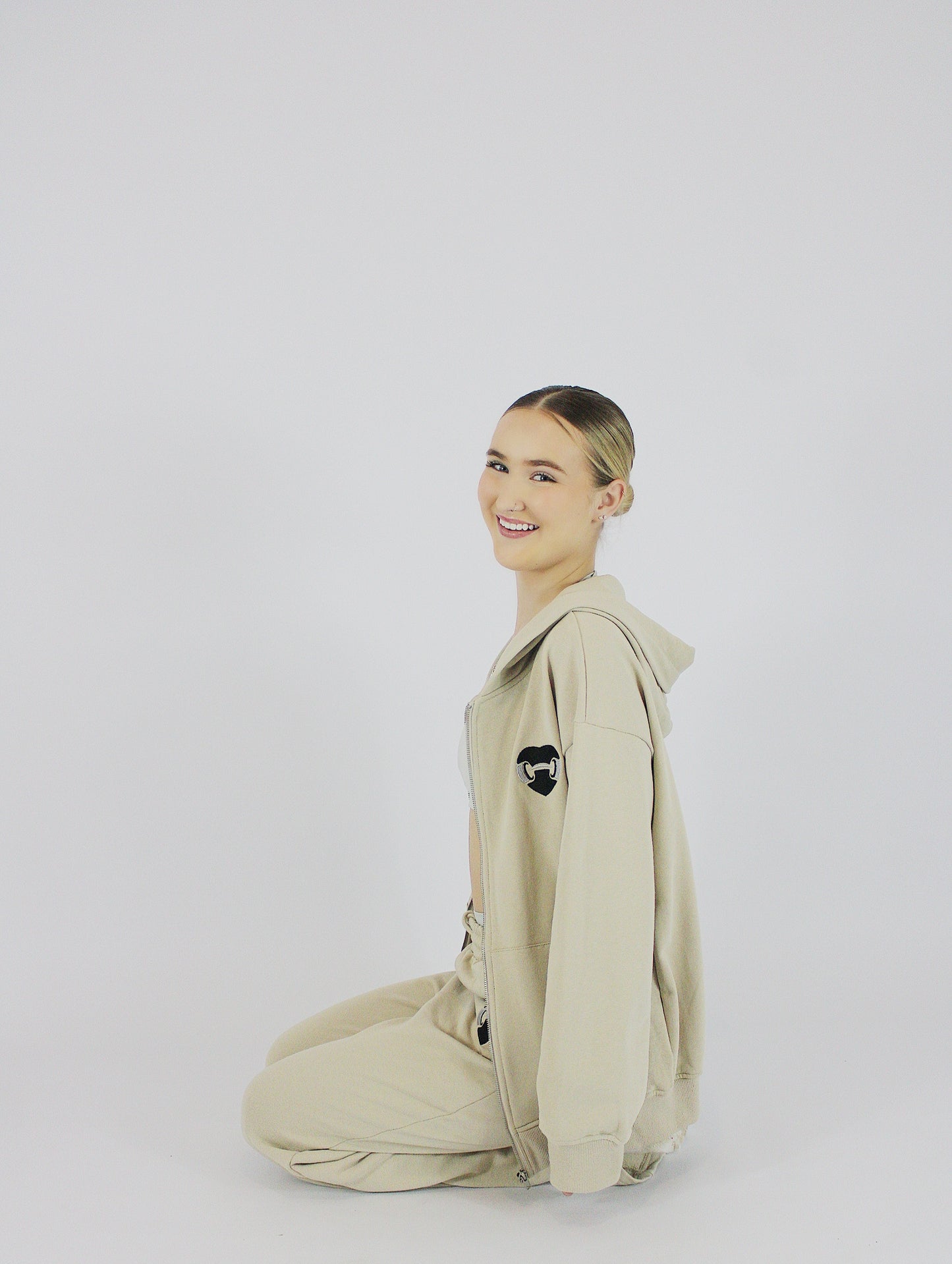 Beige Zip Hoodie